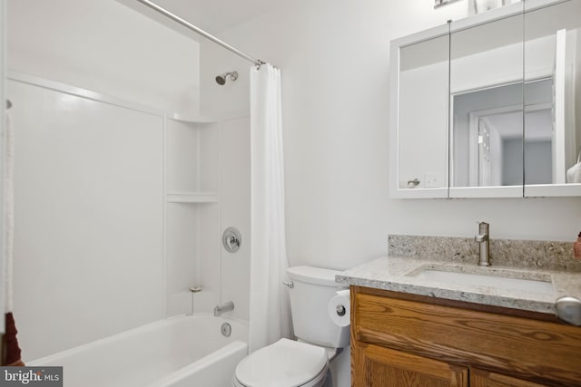 full bathroom featuring toilet, vanity, and shower / bath combo with shower curtain