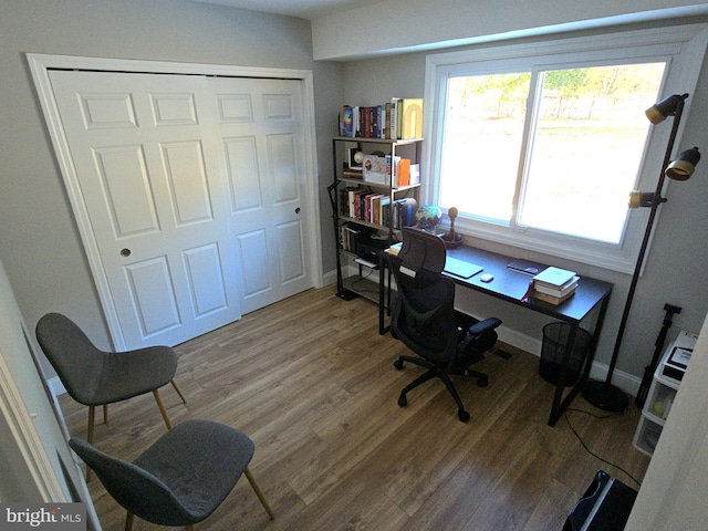 office area featuring baseboards and wood finished floors