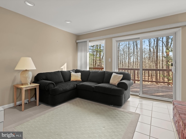 living room with light tile patterned floors