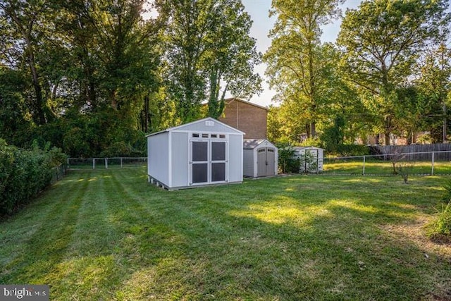 view of yard featuring a shed