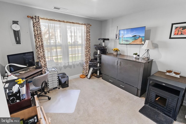 home office with carpet flooring