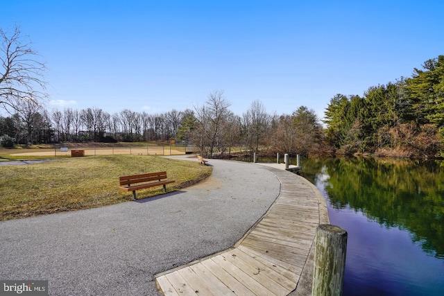 view of dock featuring a water view