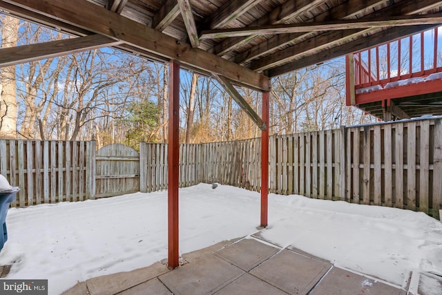 view of snow covered patio