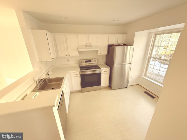 kitchen featuring white cabinets, appliances with stainless steel finishes, and sink