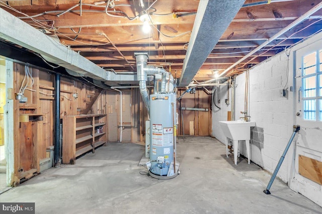 basement featuring water heater