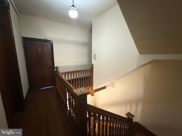 hallway with dark hardwood / wood-style flooring