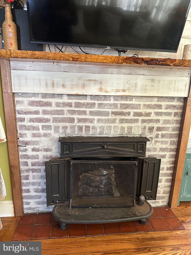 interior details featuring a fireplace