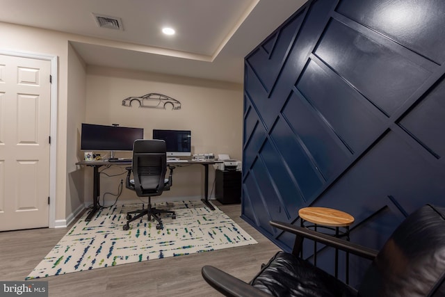 home office featuring light hardwood / wood-style floors