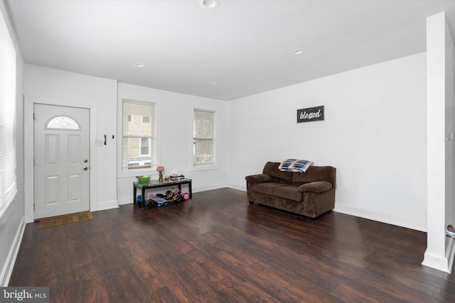 foyer entrance with dark hardwood / wood-style flooring