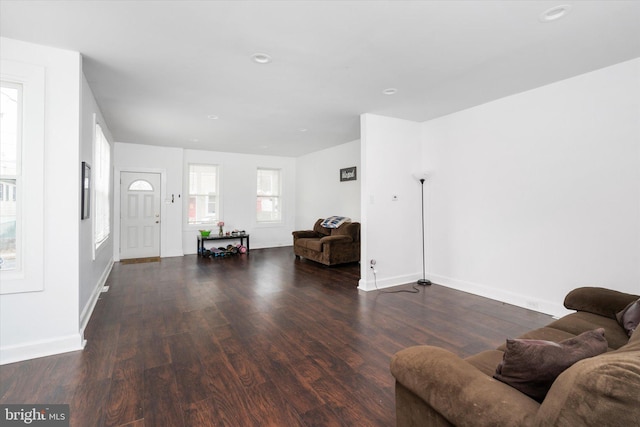 living room featuring dark hardwood / wood-style flooring