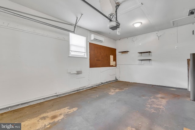 garage featuring a wall mounted AC and a garage door opener