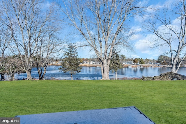 view of yard with a water view