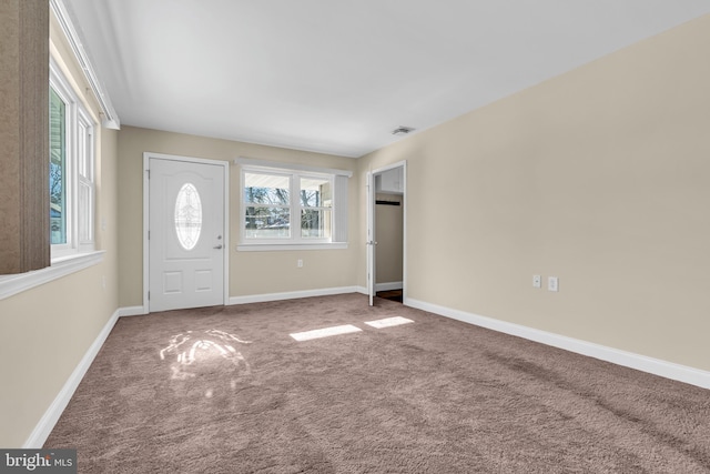 carpeted entrance foyer featuring plenty of natural light