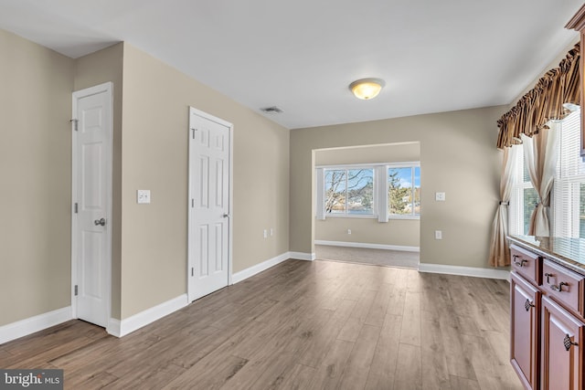 interior space with light hardwood / wood-style flooring