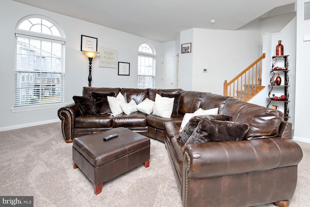 living room with light colored carpet