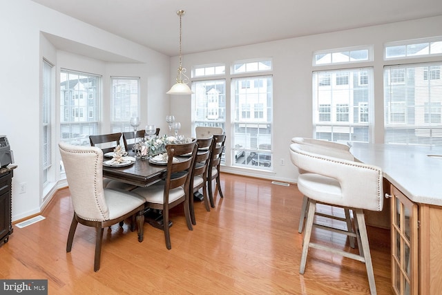 dining room with light hardwood / wood-style flooring and a wealth of natural light