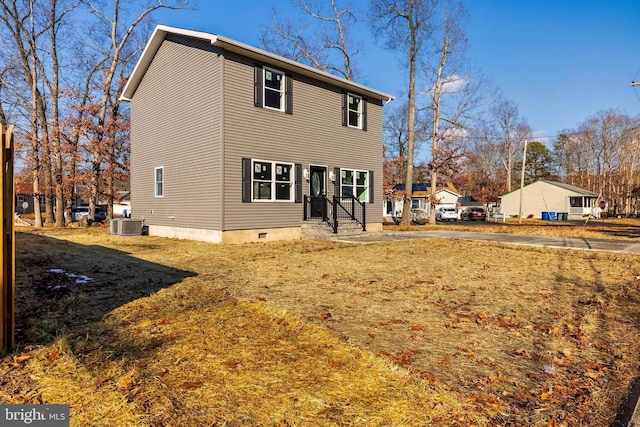 back of property featuring central air condition unit