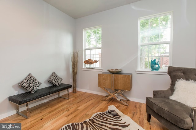 sitting room with light hardwood / wood-style floors