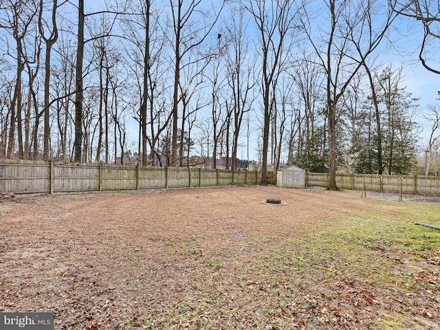 view of yard featuring a storage unit