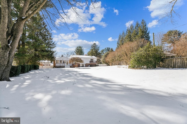 view of yard covered in snow