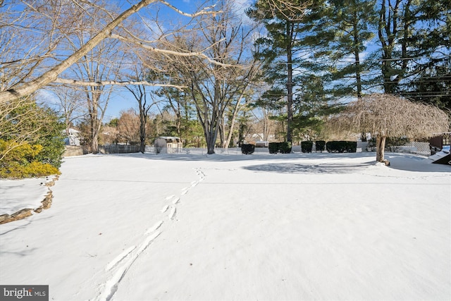 view of yard covered in snow