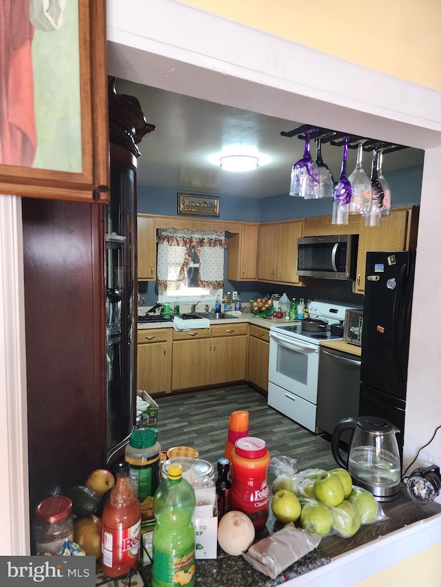 kitchen featuring dark hardwood / wood-style floors and appliances with stainless steel finishes