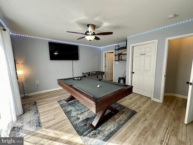 rec room with ceiling fan and pool table