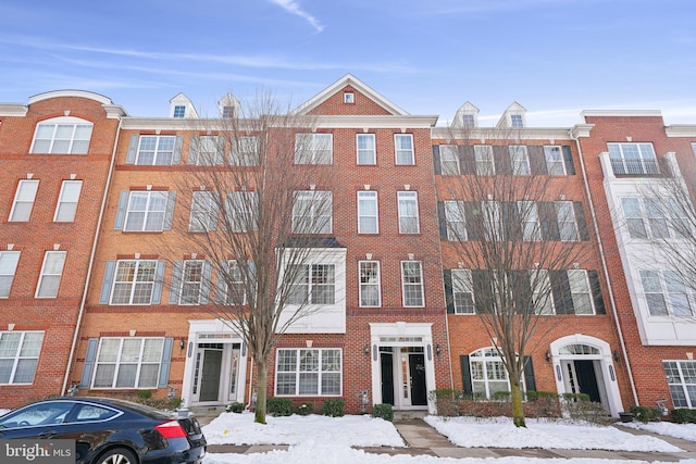 view of snow covered building