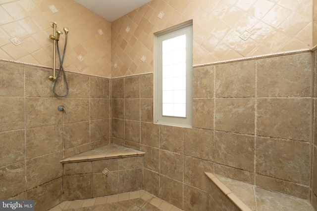 bathroom featuring a healthy amount of sunlight and tiled shower