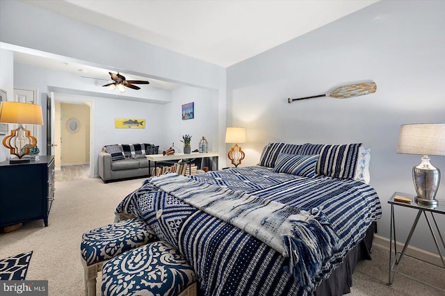 bedroom featuring carpet flooring and ceiling fan