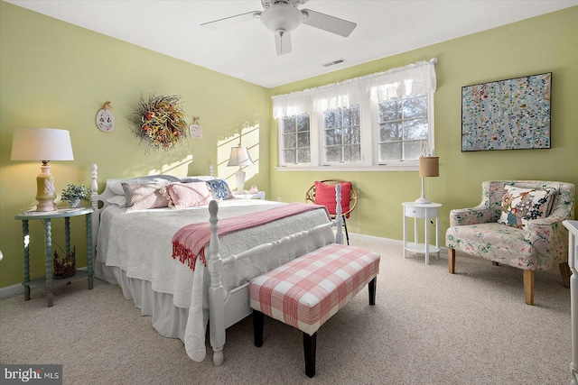 bedroom with carpet flooring and ceiling fan