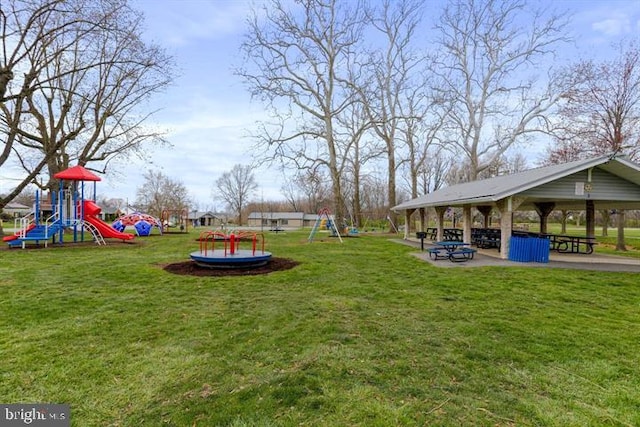 view of yard with a gazebo and a playground