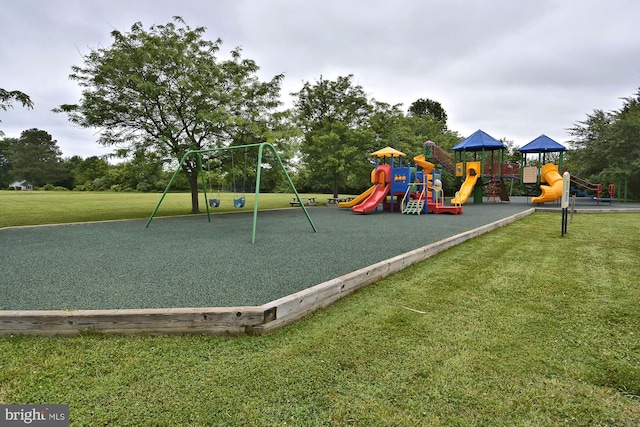 view of play area featuring a lawn