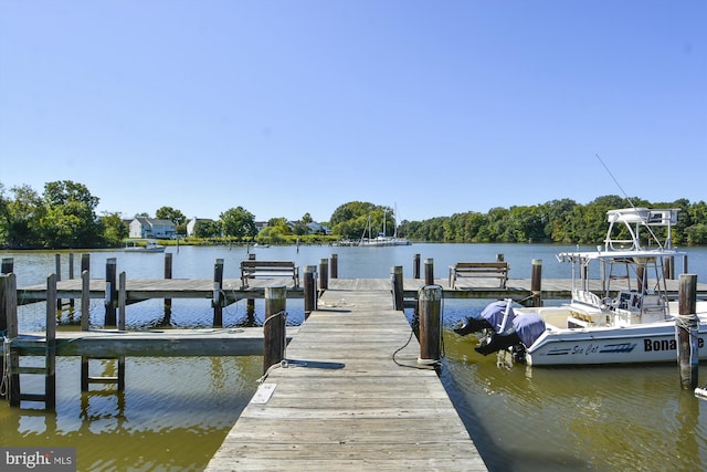 dock area with a water view