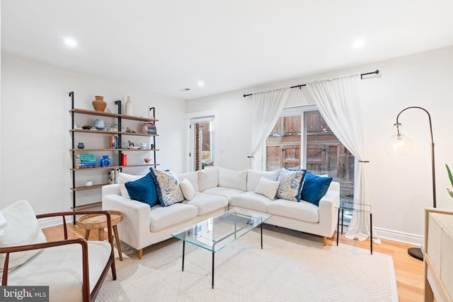 living room with light wood-type flooring