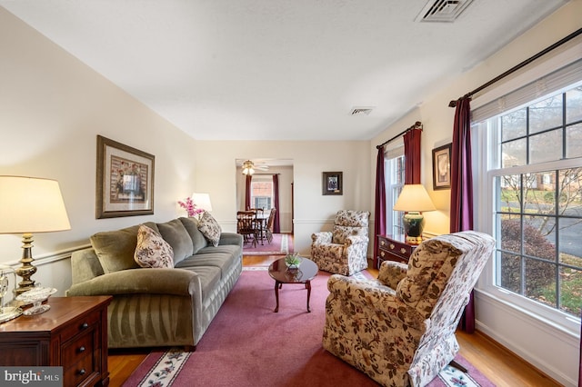 living room with hardwood / wood-style flooring and a wealth of natural light