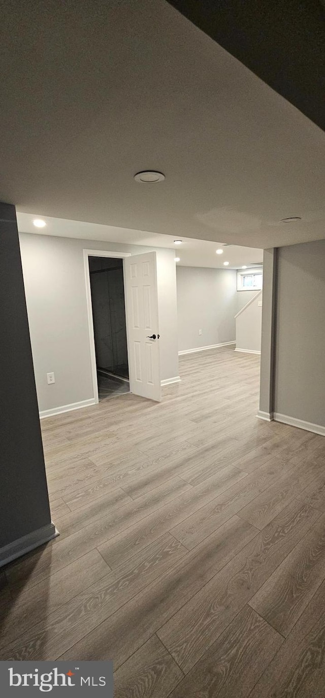 basement featuring wood-type flooring