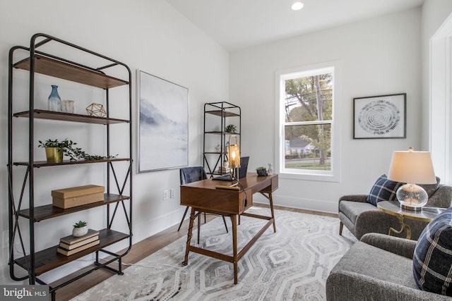 office area featuring light hardwood / wood-style flooring