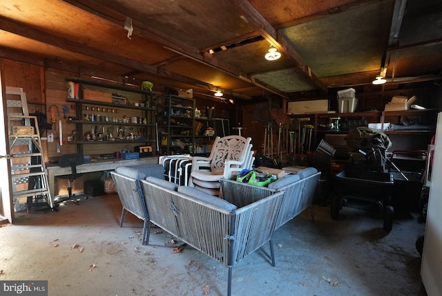 interior space featuring a workshop area