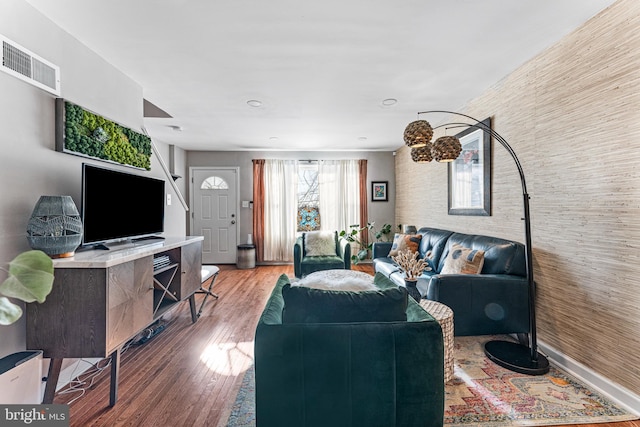 living room with hardwood / wood-style floors