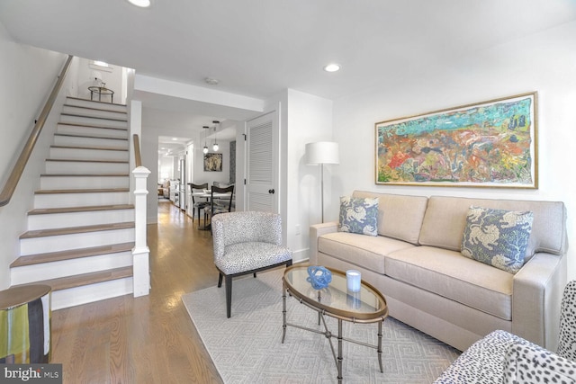 living room with hardwood / wood-style flooring