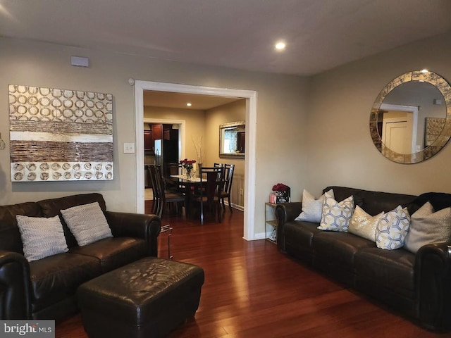 living room with dark hardwood / wood-style floors