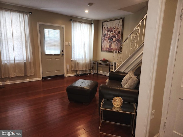 interior space with dark wood-type flooring