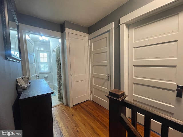 corridor featuring dark hardwood / wood-style flooring