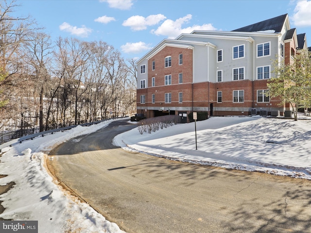 view of snow covered property