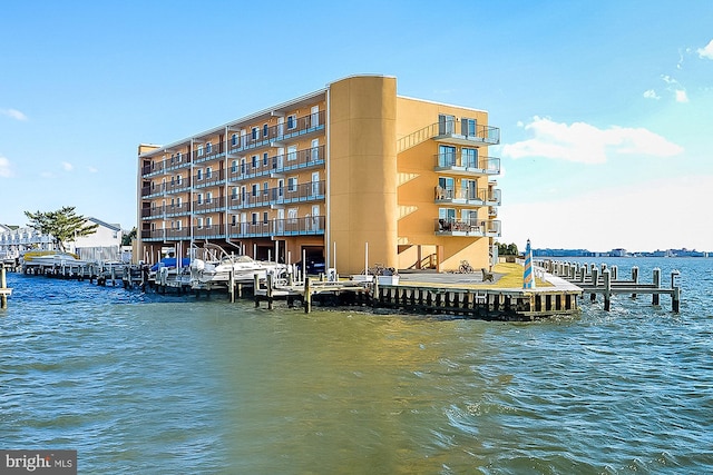 view of dock featuring a water view