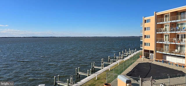 view of water feature with a boat dock