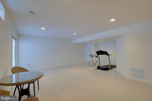 exercise area with light carpet