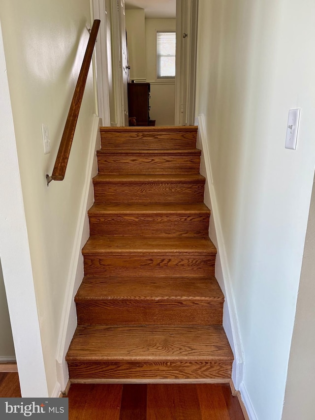 staircase with wood-type flooring