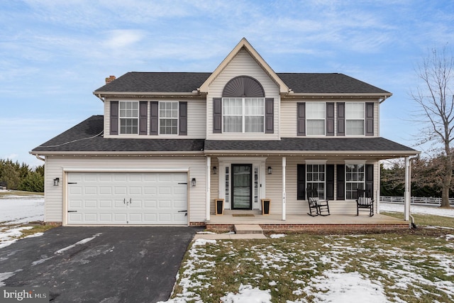 view of front of house featuring covered porch and a garage